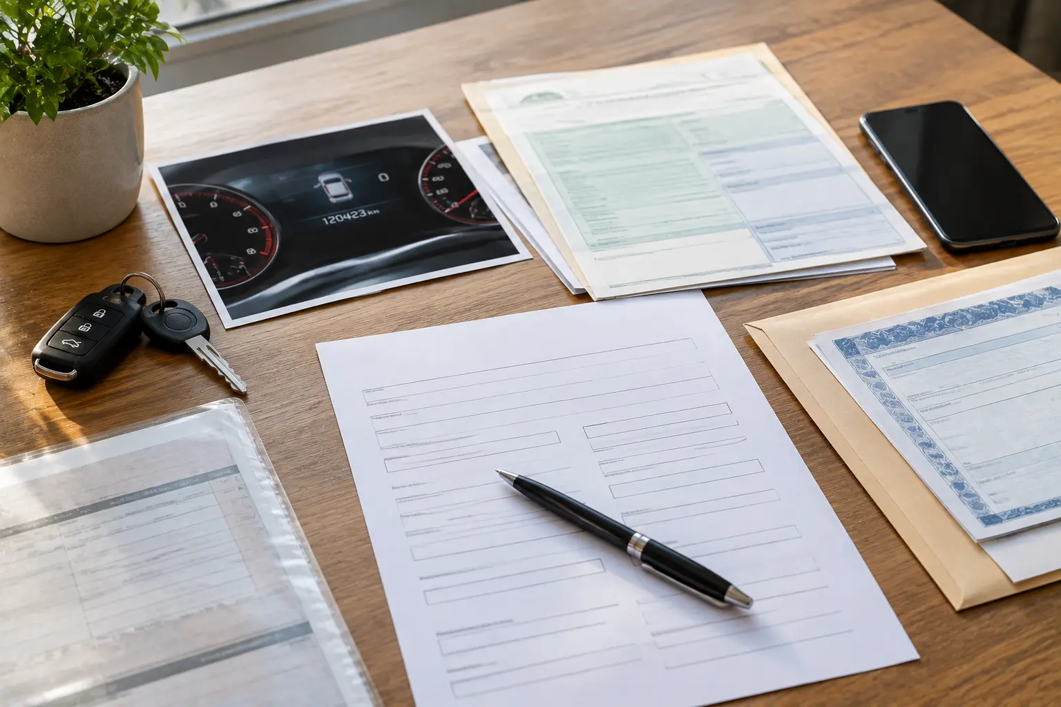 Vehicle paperwork and keys ready