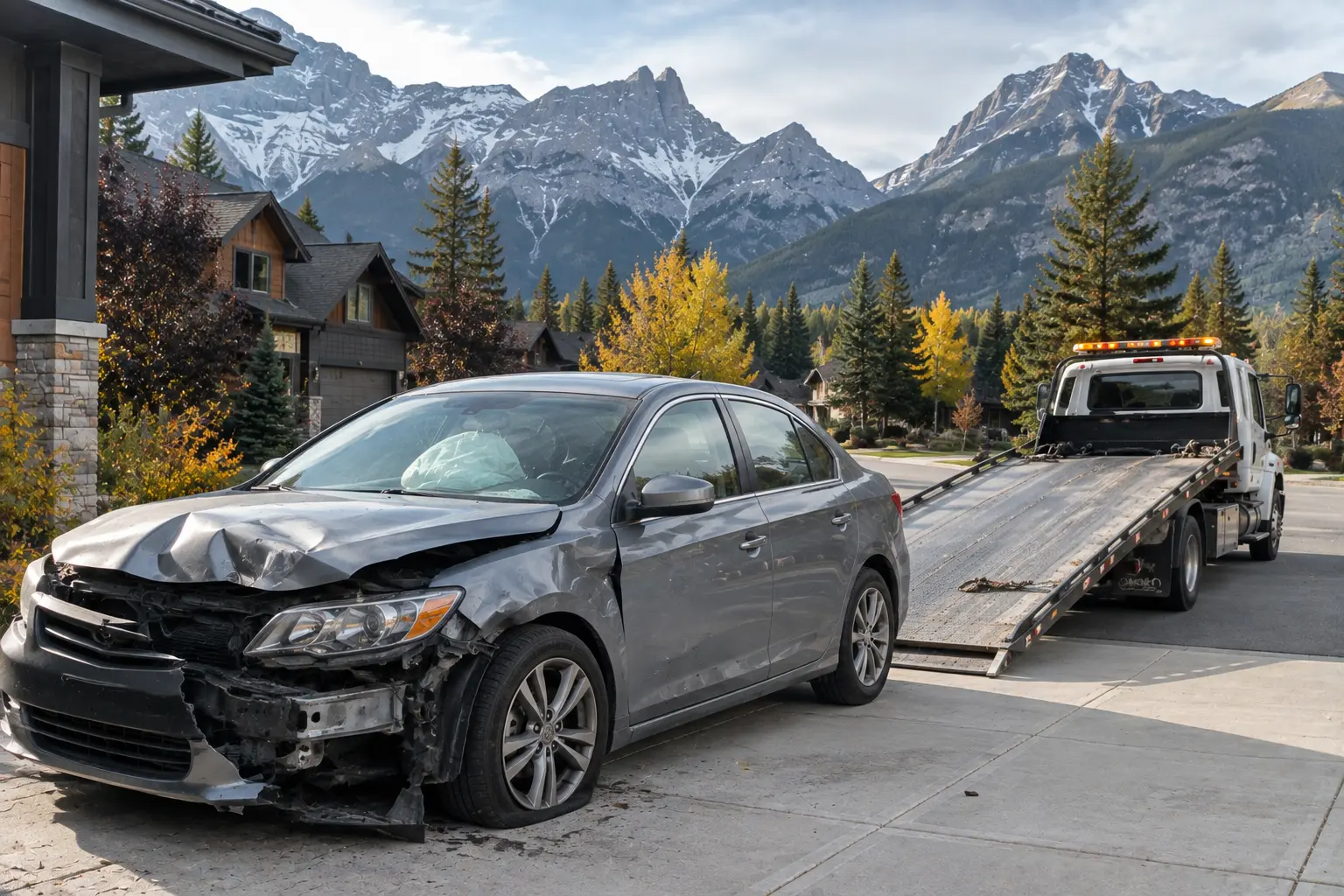 Damaged vehicle pickup Canmore Alberta